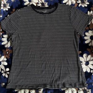 Nine West Black and White Striped Crewneck Tee